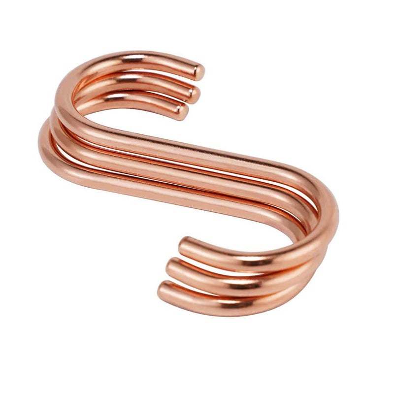 WEKBOSS 8 Pieces Copper S Hook Rose Gold Brass S Hooks for Hanging Pot Rack Pan 3.7In Heavy Duty Kitchen Garden Shower Purpose Storage Hooks Hangers(for 0.94" Rod) - Image 2